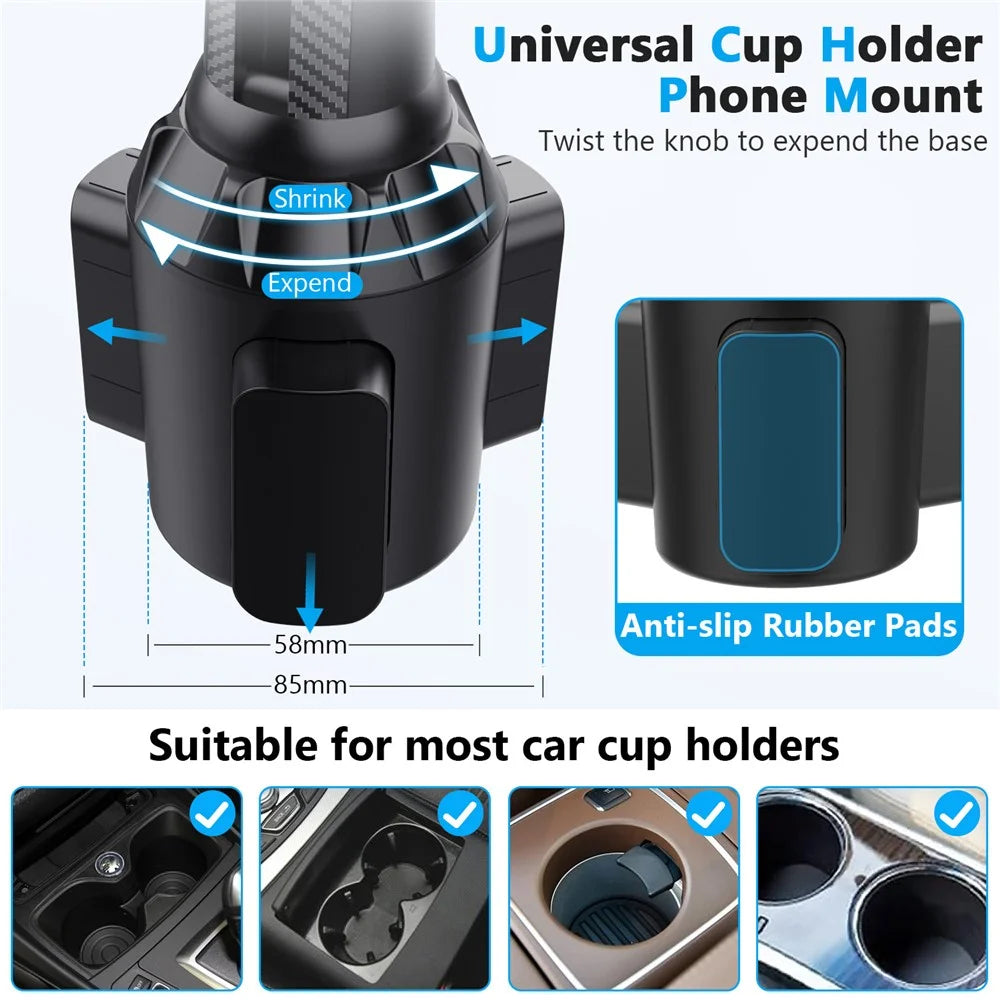 ML238 Adjustable Long Neck Car Cup Holder Phone Mount 360 Degree Rotation Universal Smartphone Stand - 6