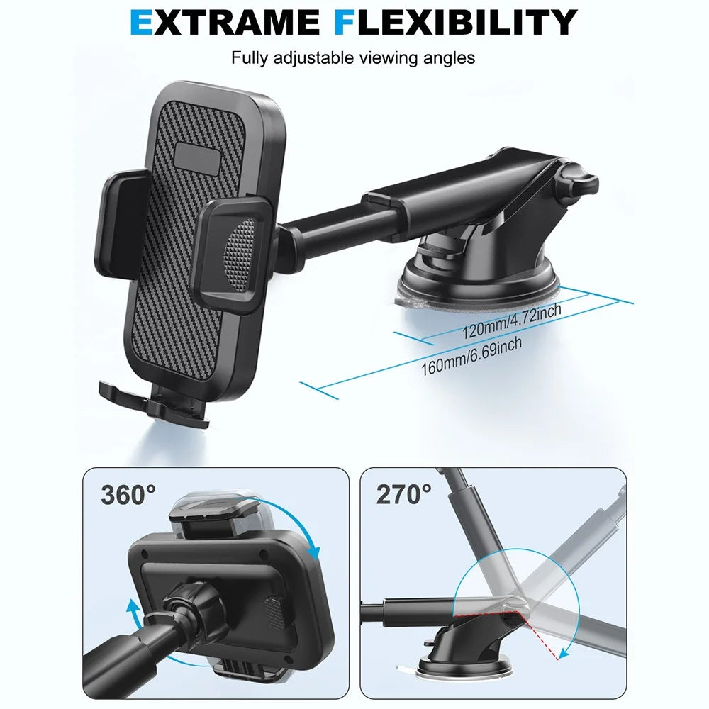 ML-200 Extendable Arm Phone Holder 360 Degree Rotation Suction Cup Mount Bracket for Car Dashboard / Windshield - 7