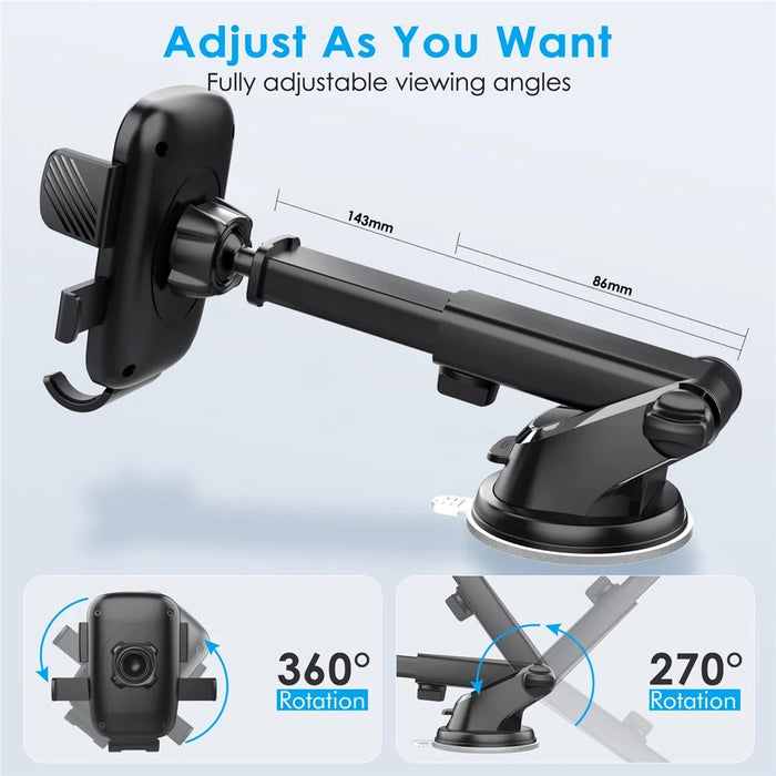 ML227 For Car Dashboard / Windshield 360 Degree Rotation Suction Cup Base Phone Holder with Extendable Arm - 6
