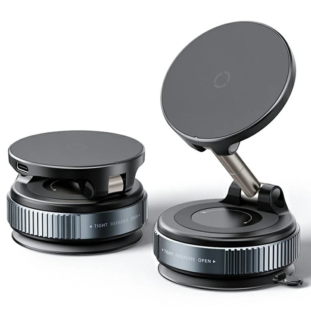 X68W Foldable Car Dashboard Magnetic Phone Mount 15W Wireless Charging Vacuum Suction Cup Stand - Black - 1