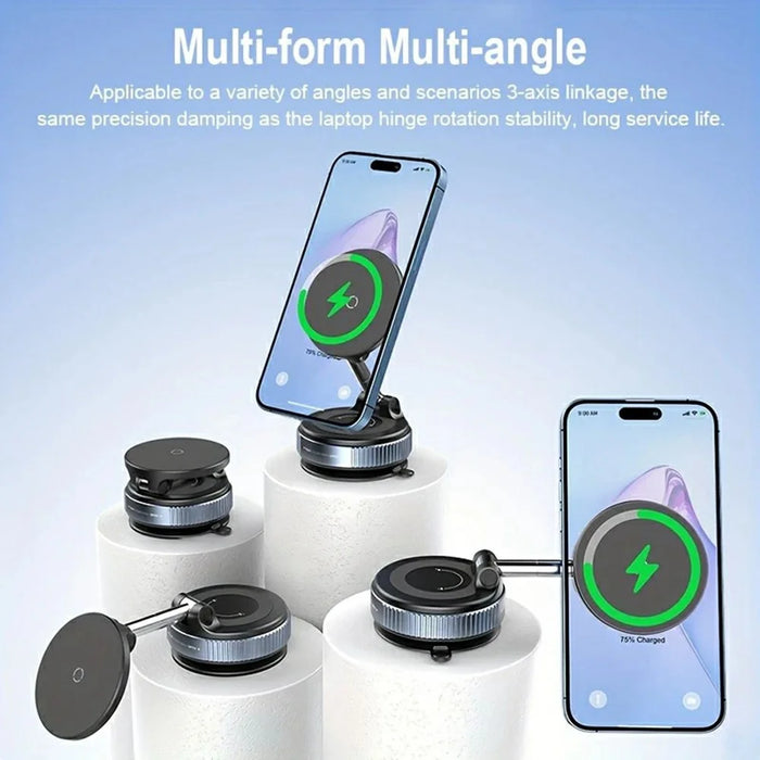 X68W Foldable Car Dashboard Magnetic Phone Mount 15W Wireless Charging Vacuum Suction Cup Stand - Black - 2