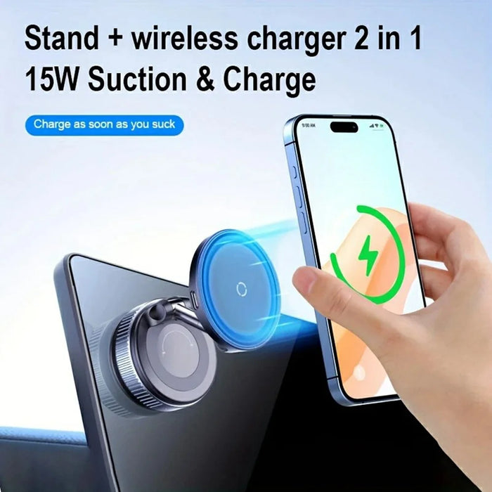 X68W Foldable Car Dashboard Magnetic Phone Mount 15W Wireless Charging Vacuum Suction Cup Stand - Black - 3