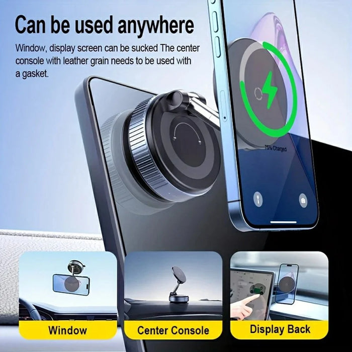 X68W Foldable Car Dashboard Magnetic Phone Mount 15W Wireless Charging Vacuum Suction Cup Stand - Black - 4