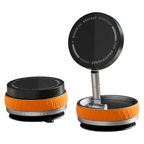 X58 Foldable Suction Cup Phone Holder Car Mirror Glass 360 Degree Rotation Magnetic Phone Stand - Orange - 1