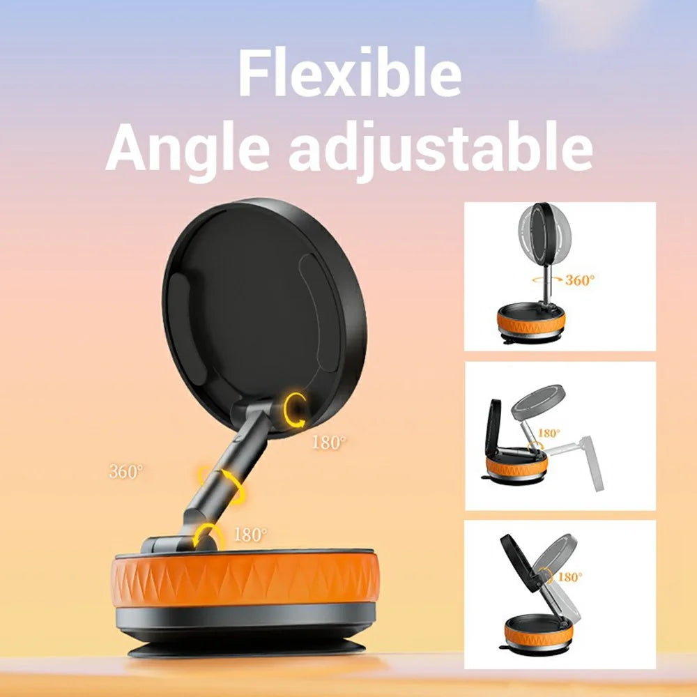 X58 Foldable Suction Cup Phone Holder Car Mirror Glass 360 Degree Rotation Magnetic Phone Stand - Orange - 4
