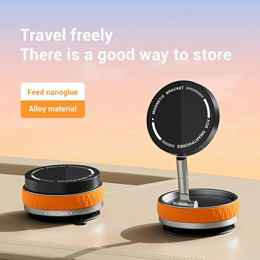 X58 Foldable Suction Cup Phone Holder Car Mirror Glass 360 Degree Rotation Magnetic Phone Stand - Orange - 6