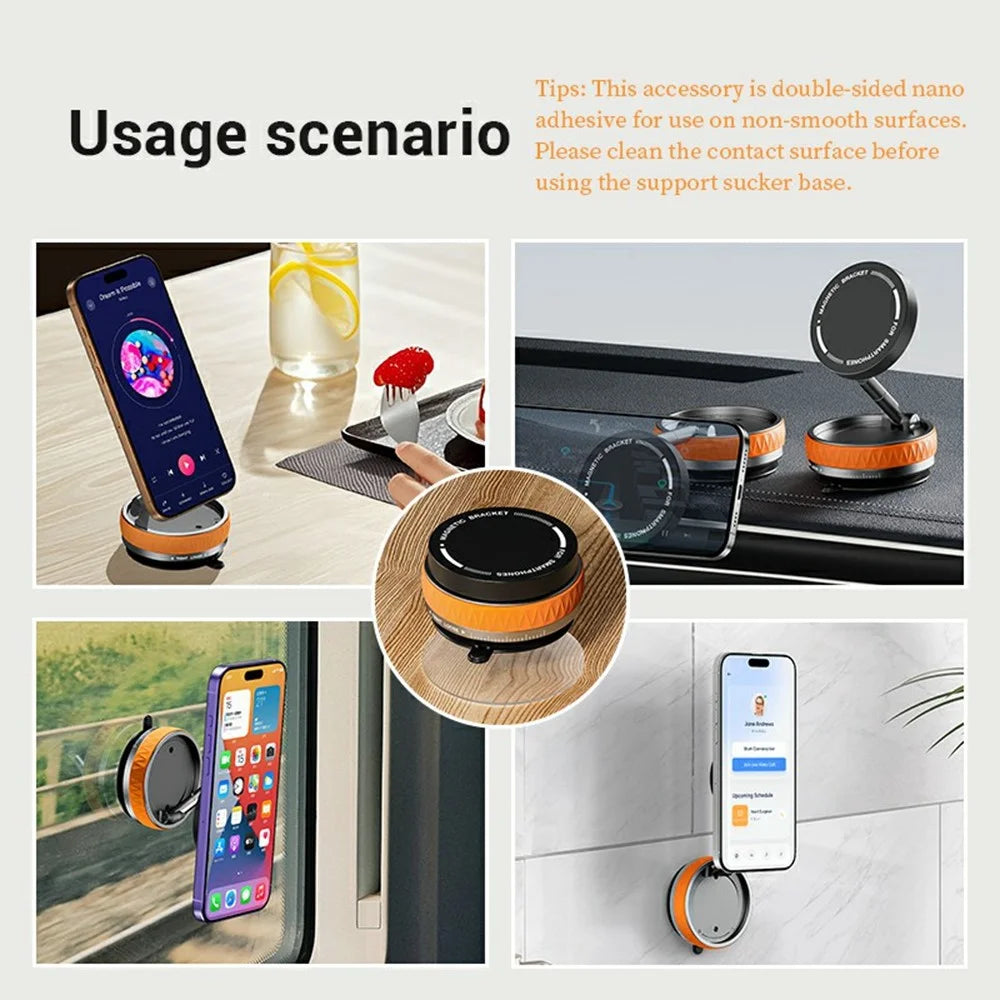 X58 Foldable Suction Cup Phone Holder Car Mirror Glass 360 Degree Rotation Magnetic Phone Stand - Orange - 7