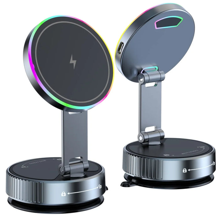 K3 Rotating Magnetic Car Phone Holder Wireless Charging Vacuum Sucker Desktop Stand with Colorful Light - 2