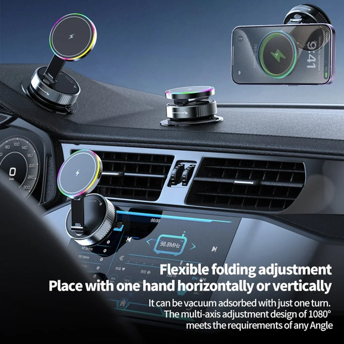 K3 Rotating Magnetic Car Phone Holder Wireless Charging Vacuum Sucker Desktop Stand with Colorful Light - 3