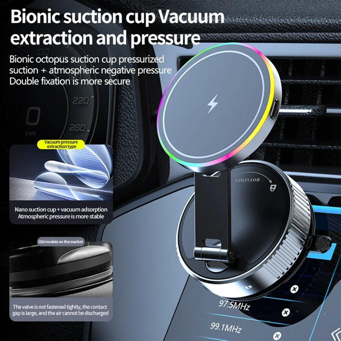 K3 Rotating Magnetic Car Phone Holder Wireless Charging Vacuum Sucker Desktop Stand with Colorful Light - 4