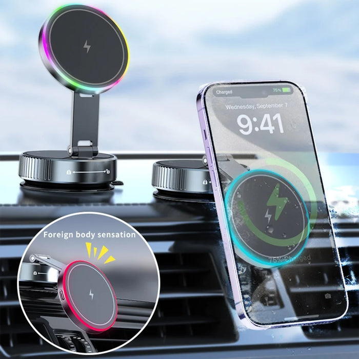 K3 Rotating Magnetic Car Phone Holder Wireless Charging Vacuum Sucker Desktop Stand with Colorful Light - 6