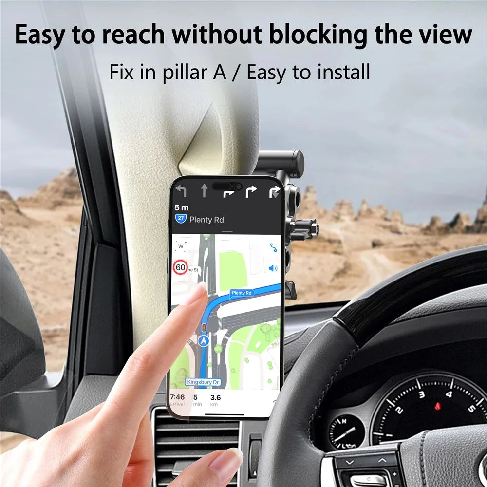 A036 Magnetic Phone Holder for Land Cruiser / Tank 300 / 500 / Prado A-Pillar Aluminum Alloy Vehicle Phone Bracket - 6