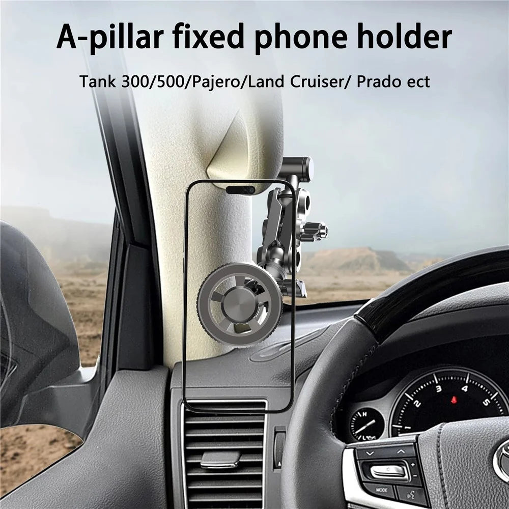 A036 Magnetic Phone Holder for Land Cruiser / Tank 300 / 500 / Prado A-Pillar Aluminum Alloy Vehicle Phone Bracket - 7