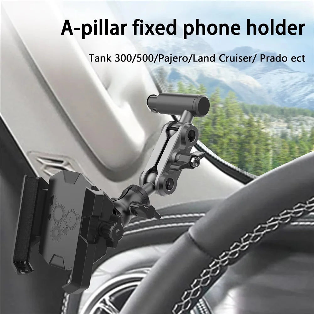 A037 Car Phone Mount for Land Cruiser / Prado / Tank 300 / 500 A-Pillar Adjustable Aluminum Alloy Cellphone Holder - 3
