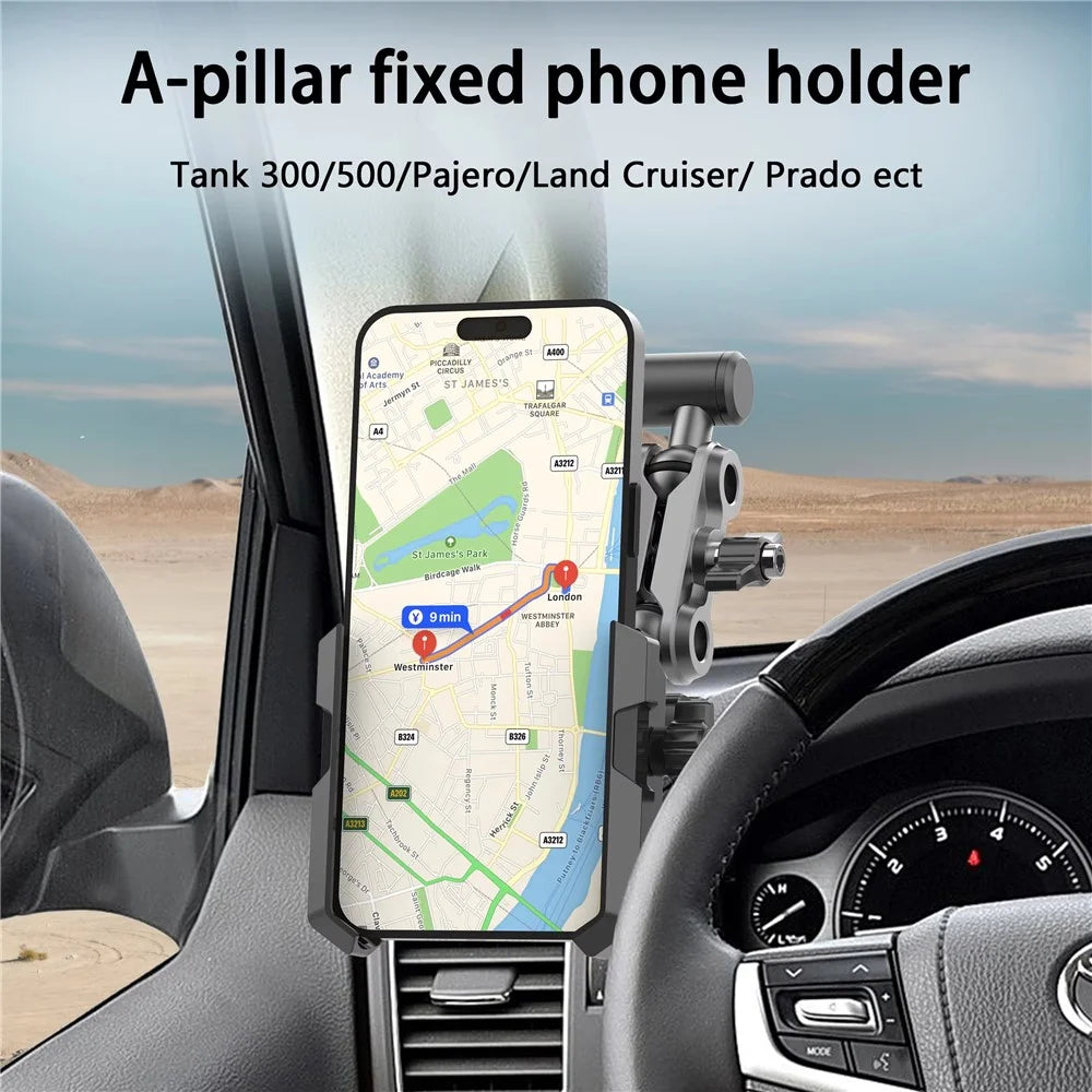 A037 Car Phone Mount for Land Cruiser / Prado / Tank 300 / 500 A-Pillar Adjustable Aluminum Alloy Cellphone Holder - 4