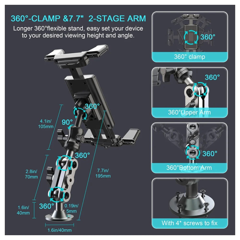 X039 Car Truck Boat Wall Mount Phone Holder Heavy Duty Adjustable Tablet Stand with Aluminum Drill Base - 7
