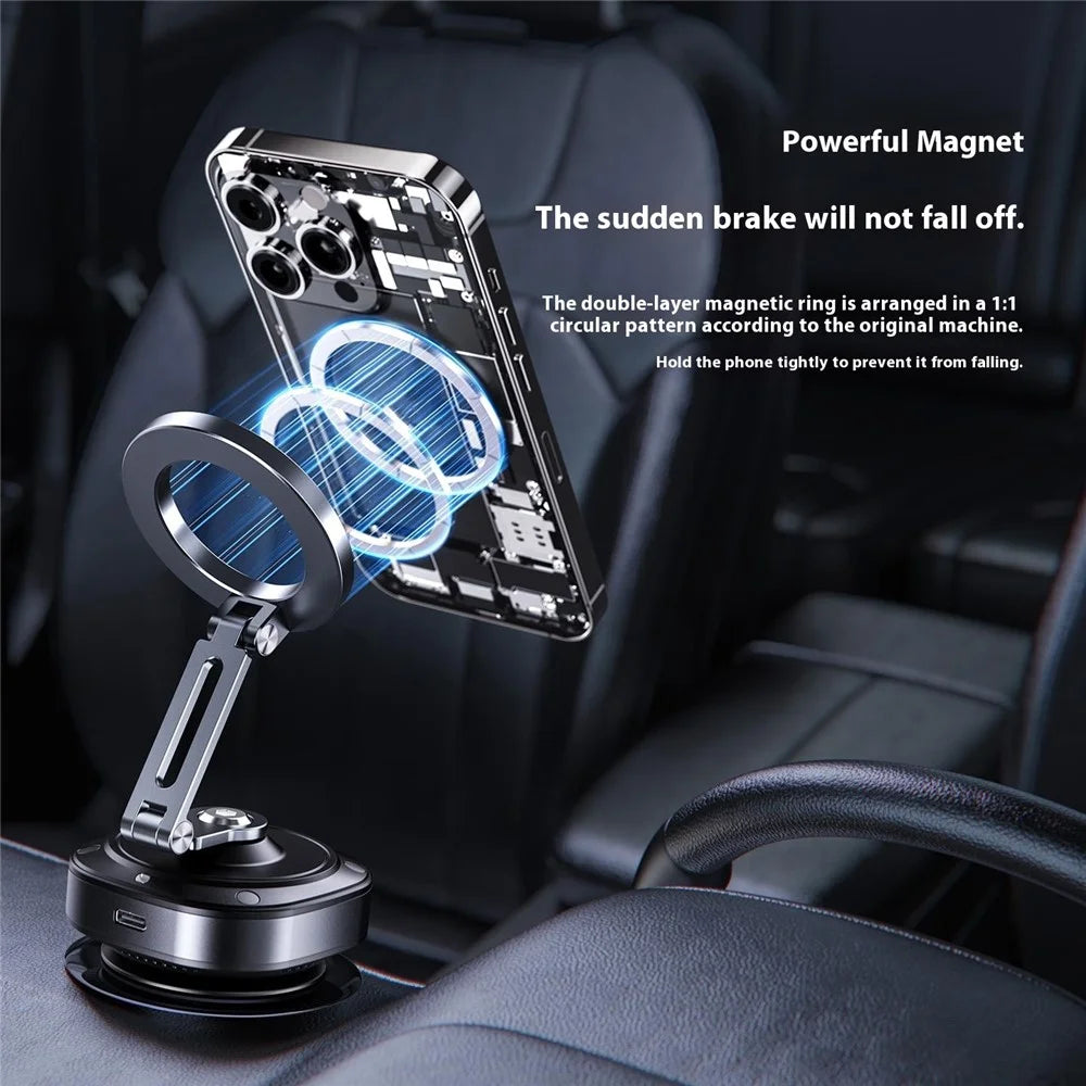 X74 Car Dashboard Electric Vacuum Suction Cup Magnetic Phone Mount Stand - 7