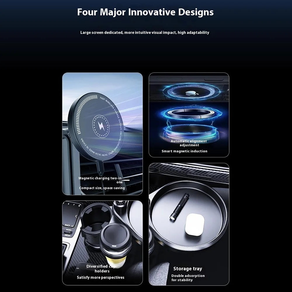 CP242F Car Cup Holder 15W Fast Charging Magnetic Wireless Charger Phone Mount Navigation Stand - 6