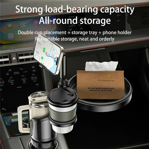 YESIDO C274 Multifunctional Organizer Car Cup Holder Food Tray with Expandable Base Drink Rack Phone Stand - 2