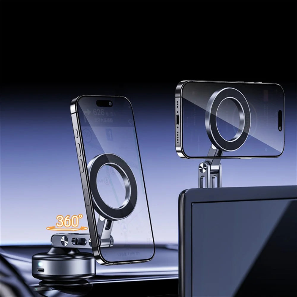 X93 Car Cellphone Mount 360 Degree Rotation Electric Vacuum Suction Cup Aluminum Alloy Magnetic Phone Holder - Black - 4