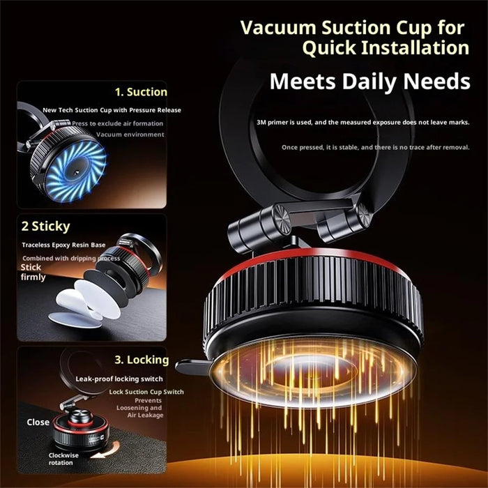 X66 Magnetic Car Phone Mount 720-Degree Triple-Axis Rotation Folding Vacuum Suction Cup Phone Holder for Dashboard / Windshield - Black - 3