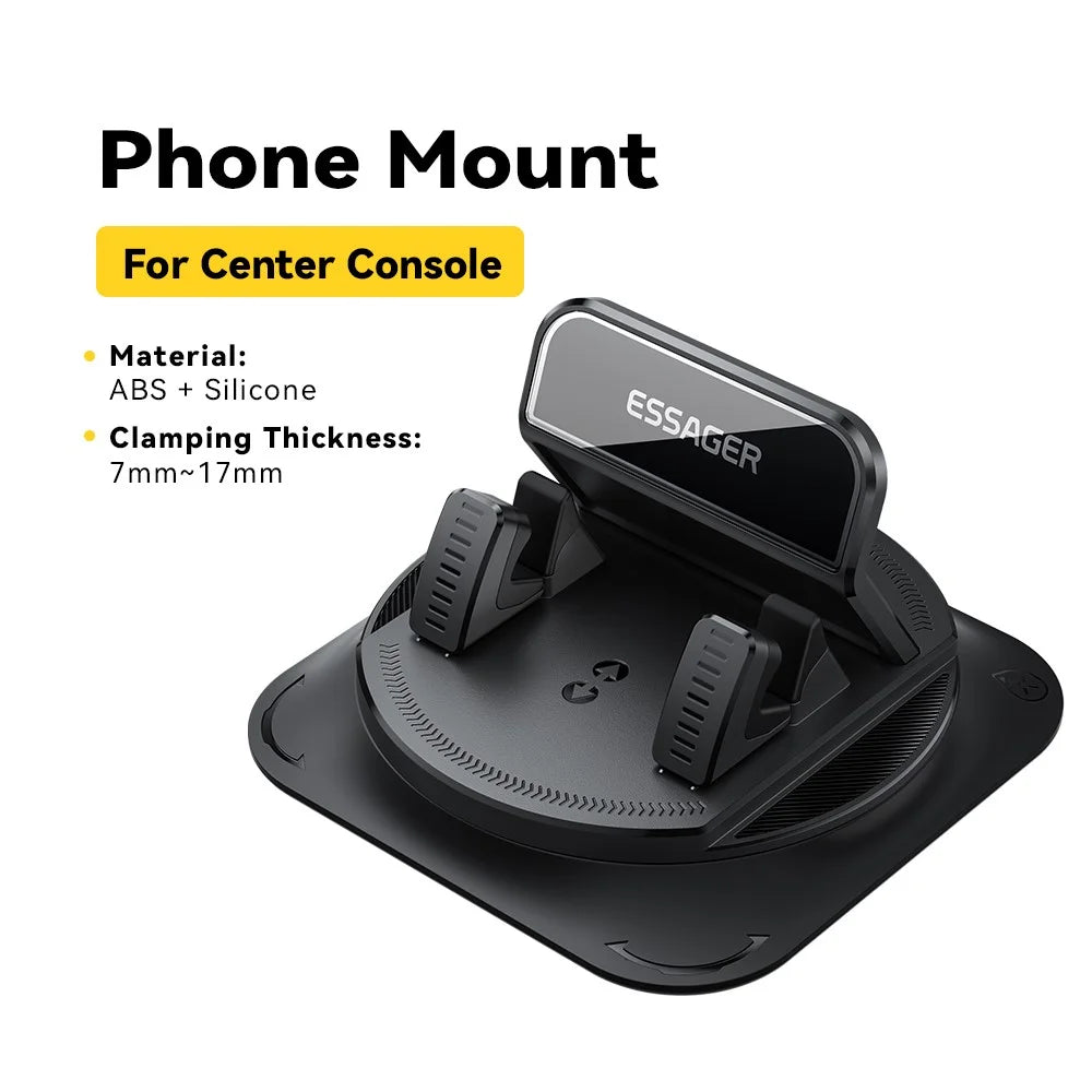 ESSAGER 360° Rotatable Car Center Console Phone Holder Adhesive Fixing Car Phone Holder Dashboard Mount- Black - 3