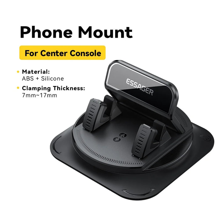 ESSAGER 360° Rotatable Car Center Console Phone Holder Adhesive Fixing Car Phone Holder Dashboard Mount- Black - 3