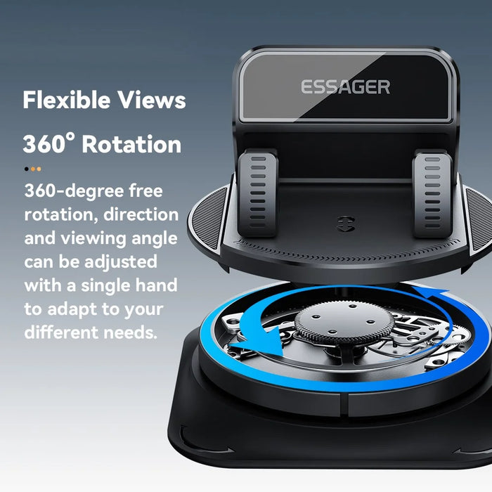 ESSAGER 360° Rotatable Car Center Console Phone Holder Adhesive Fixing Car Phone Holder Dashboard Mount- Black - 4