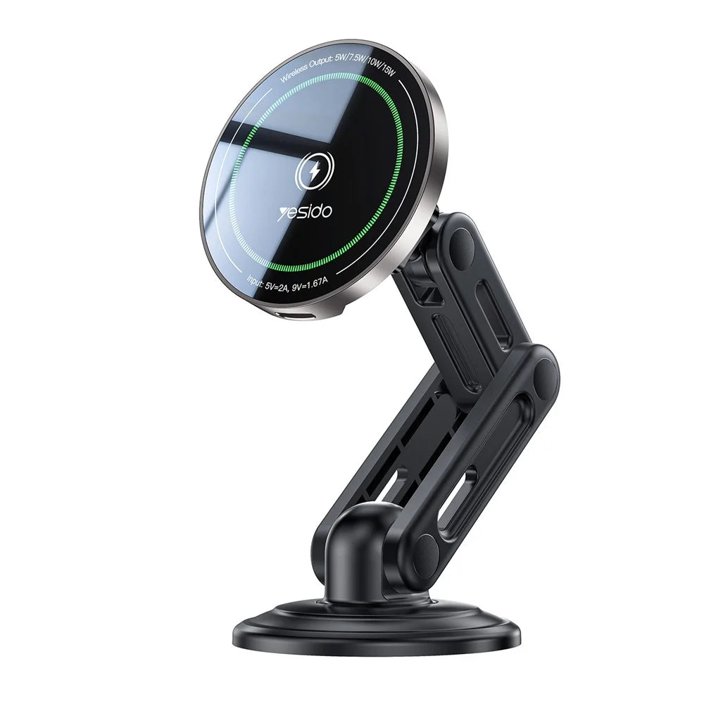 YESIDO C317 Magnetic Wireless Charger 15W Fast Charging Car Mount Dashboard Phone Holder with Breathing Light - 1