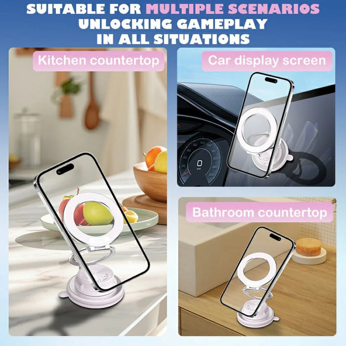 M16 Car Phone Mount Holder 3-Fold Rotatable Magnetic Phone Mount with Vacuum Suction Dashboard Navigation Stand - White - 5