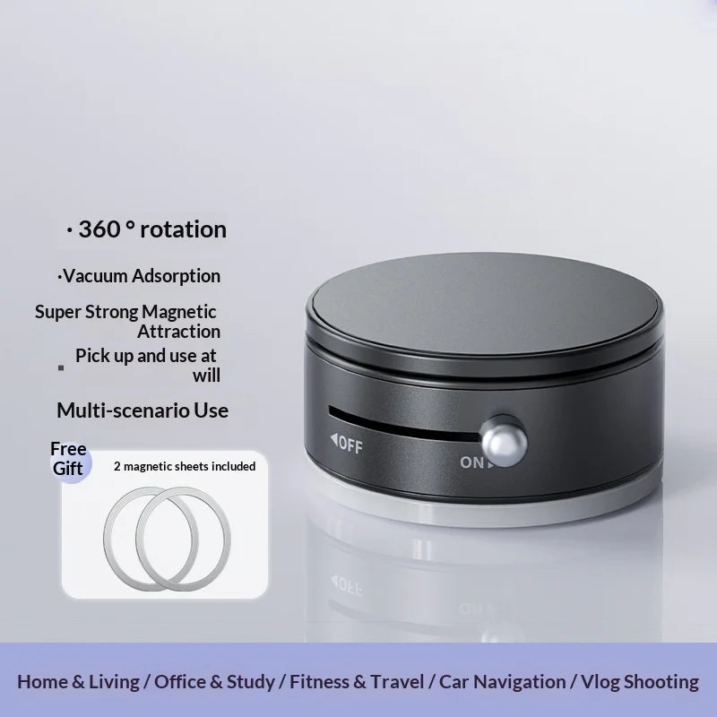 360 Degree Rotation Magnetic Cellphone Holder Vacuum Suction Mount Phone Stand - Black - 2