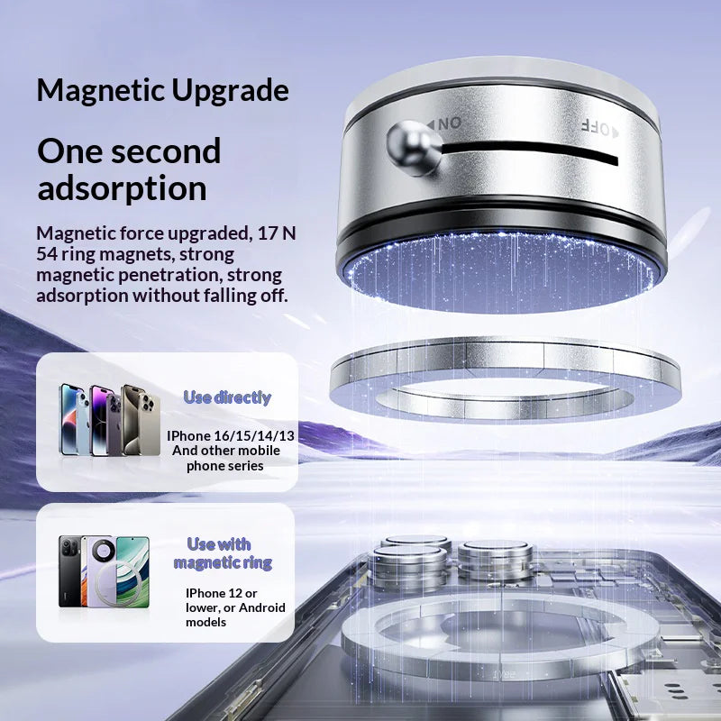 360 Degree Rotation Magnetic Cellphone Holder Vacuum Suction Mount Phone Stand - Black - 4