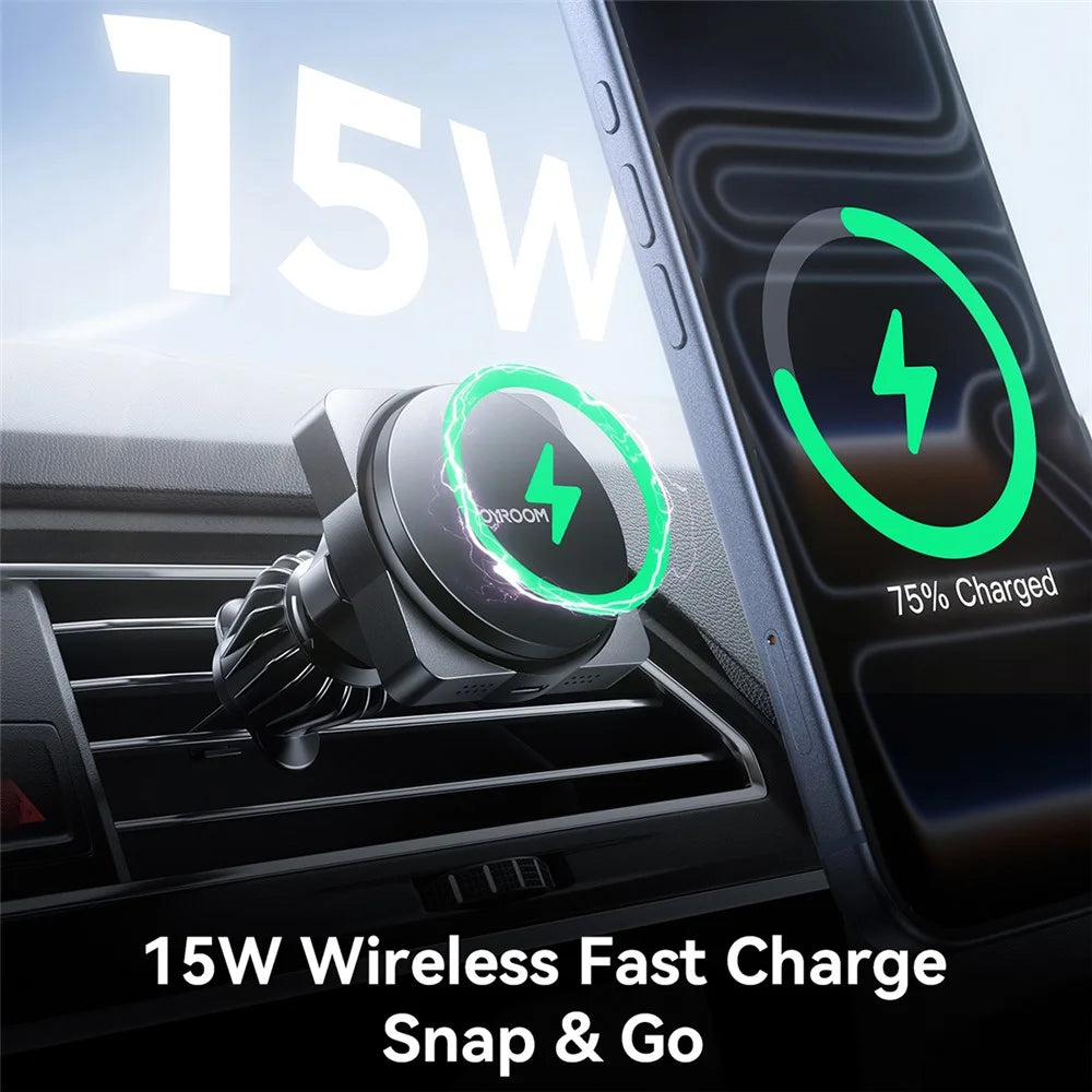 JOYROOM JR-ZS506 15W Auto-Rotating Magnetic Wireless Car Charger Stand Fast Charging Phone Mount - Black - 3