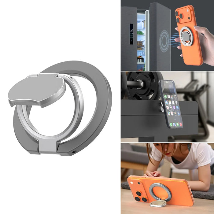 Magnetic Phone Ring Holder Grip with Dual-Side Magnets Triple Folding Zinc Alloy Kickstand - Grey - 1