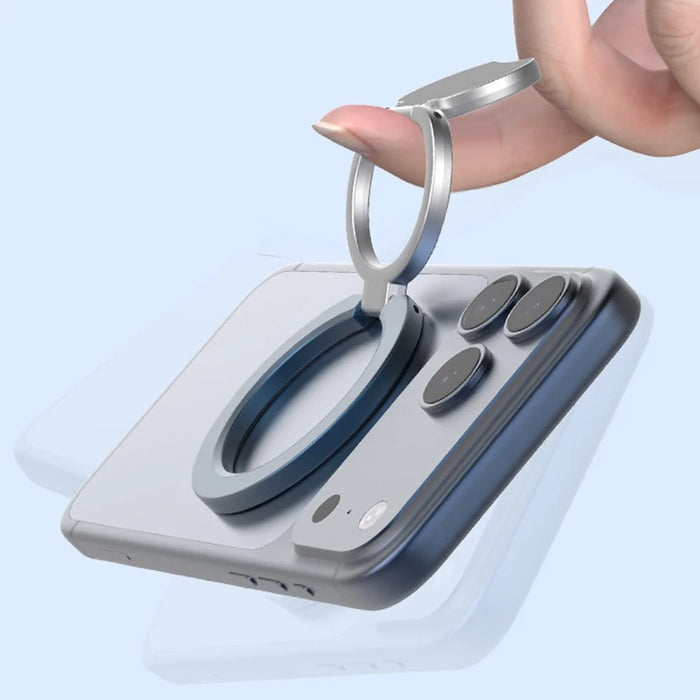 Magnetic Phone Ring Holder Grip with Dual-Side Magnets Triple Folding Zinc Alloy Kickstand - Grey - 7
