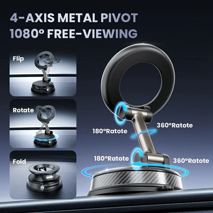 HONNOBE A13 Multi-Functional Vacuum Magnetic Phone Mount 1080° Free Viewing Strong Suction Cup Holder - Black - 3