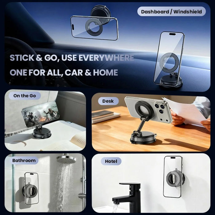 HONNOBE A13 Multi-Functional Vacuum Magnetic Phone Mount 1080° Free Viewing Strong Suction Cup Holder - Black - 6