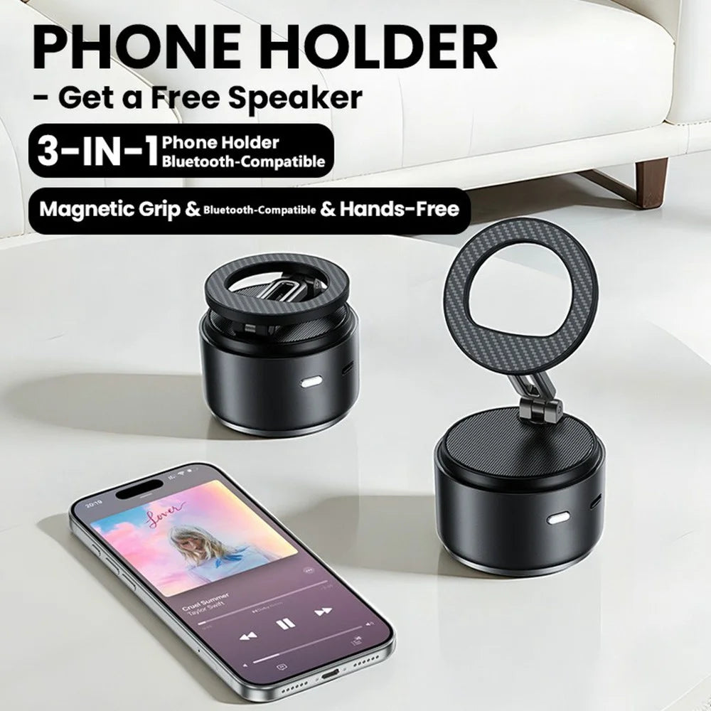 HONNOBE A5 Zinc Alloy Magnetic Phone Mount Bluetooth-Compatible Speaker Rotatable Holder with 360° Surround Sound - Black - 2