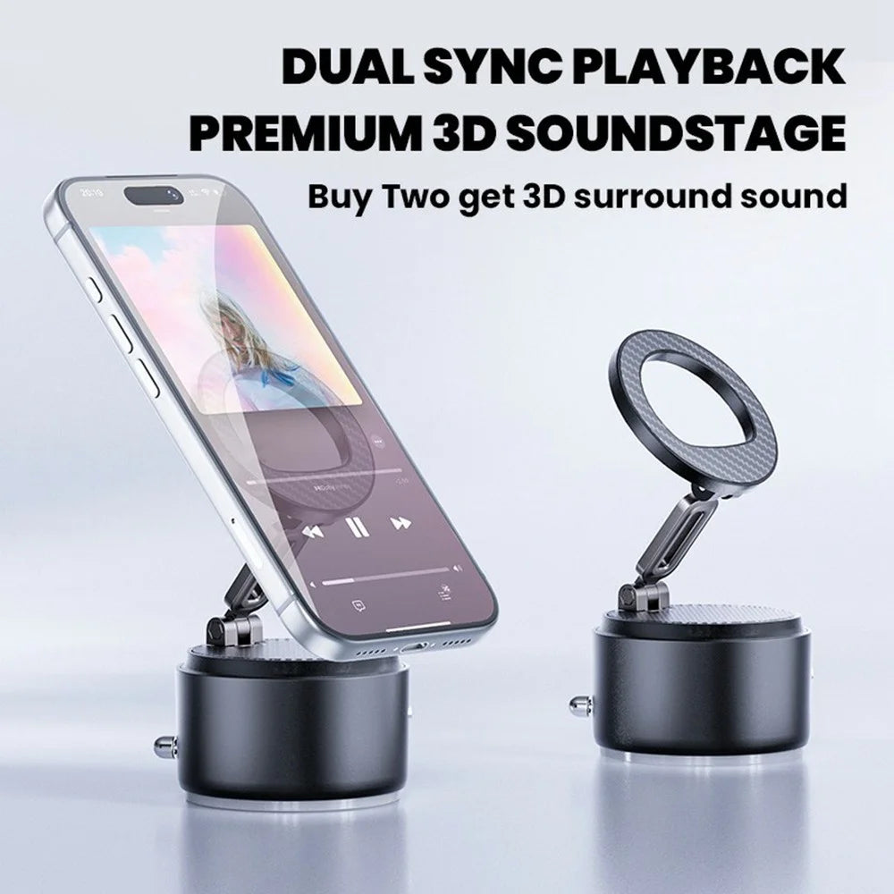 HONNOBE A5 Zinc Alloy Magnetic Phone Mount Bluetooth-Compatible Speaker Rotatable Holder with 360° Surround Sound - Black - 3