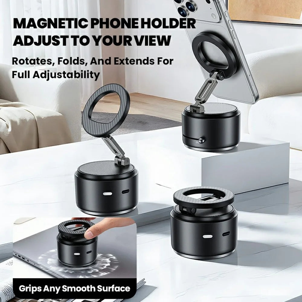 HONNOBE A5 Zinc Alloy Magnetic Phone Mount Bluetooth-Compatible Speaker Rotatable Holder with 360° Surround Sound - Black - 5