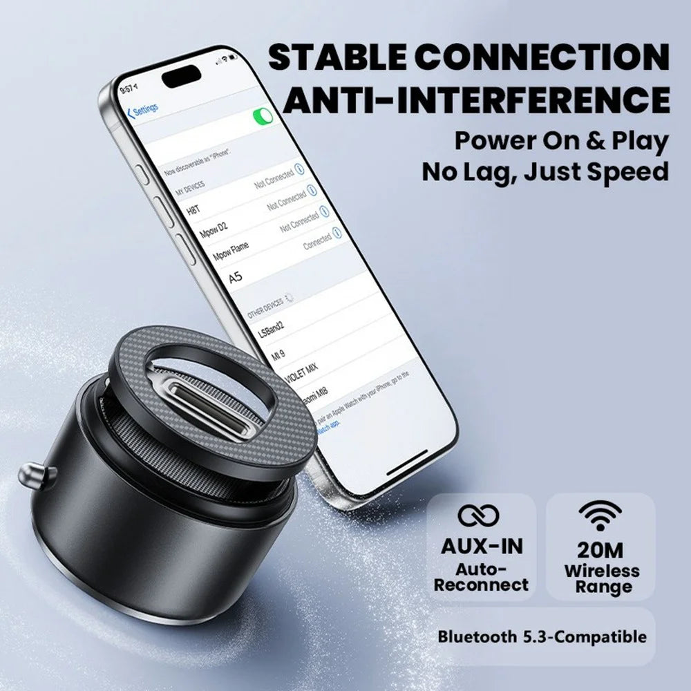 HONNOBE A5 Zinc Alloy Magnetic Phone Mount Bluetooth-Compatible Speaker Rotatable Holder with 360° Surround Sound - Black - 6