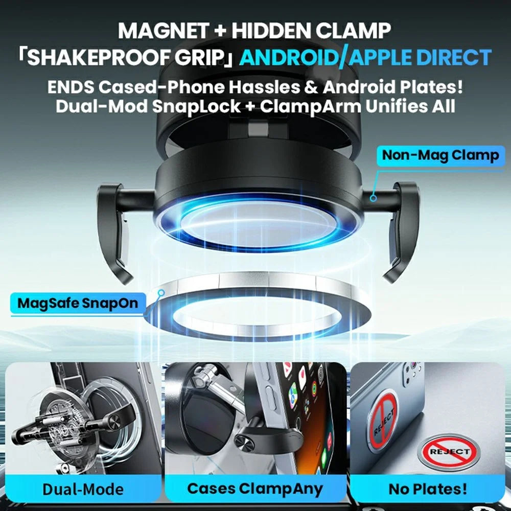 HONNOBE A9 Pro Clip Arm Foldable Vacuum Magnetic Car Phone Mount 360° Rotation Phone Holder - Black - 2