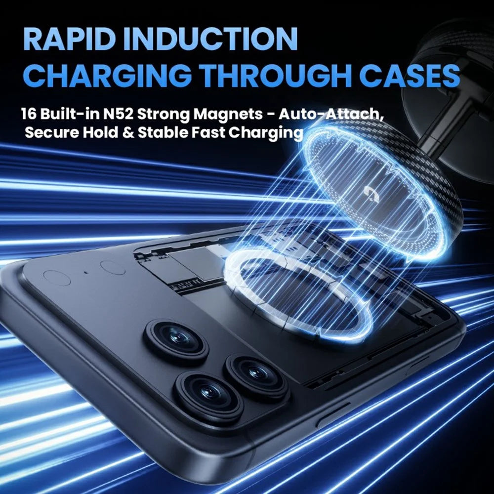 HONNOBE A14 Magnetic Wireless Charging Phone Mount Vacuum Suction 15W Fast Charger Phone Stand For Dashboard Windshield - Black - 4
