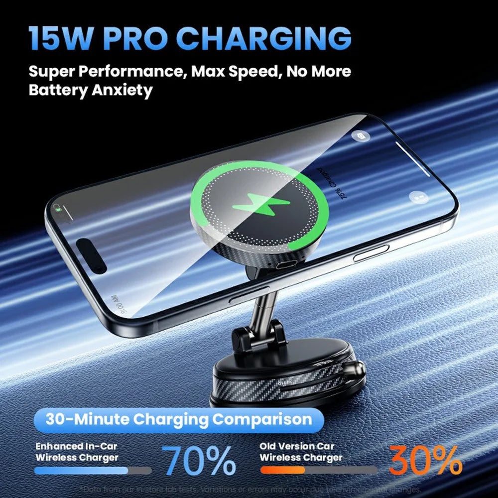 HONNOBE A14 Magnetic Wireless Charging Phone Mount Vacuum Suction 15W Fast Charger Phone Stand For Dashboard Windshield - Black - 5