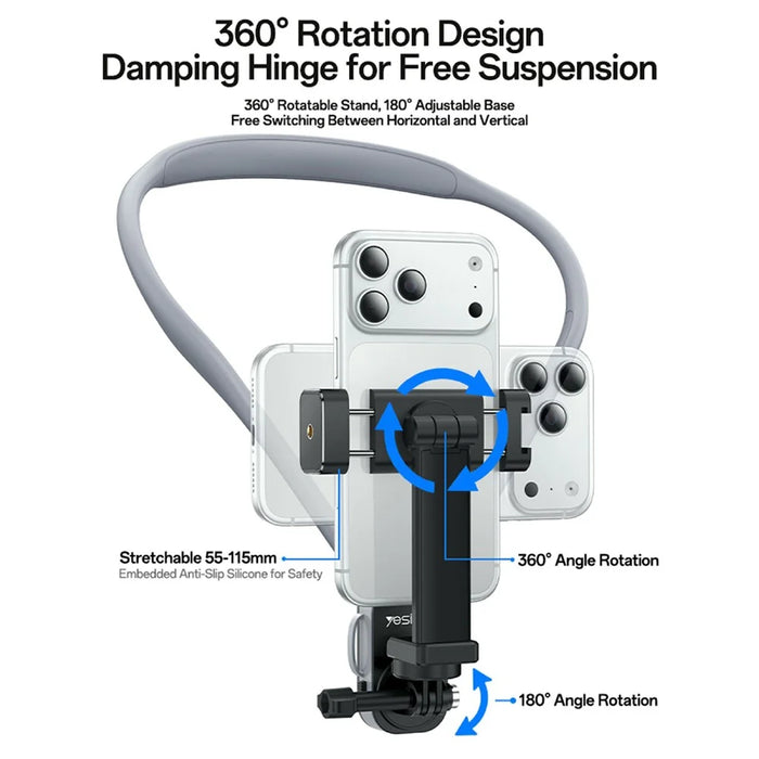 YESIDO C334 360 Degree Rotation Neck Phone Holder Stand Anti-shake Hands-free Neck-mounted Bracket - 3