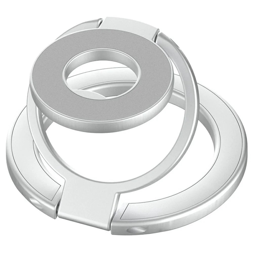 360 Degree Rotation Magnetic Phone Holder Grip Ring Kickstand Foldable Metal Stand - Silver - 1