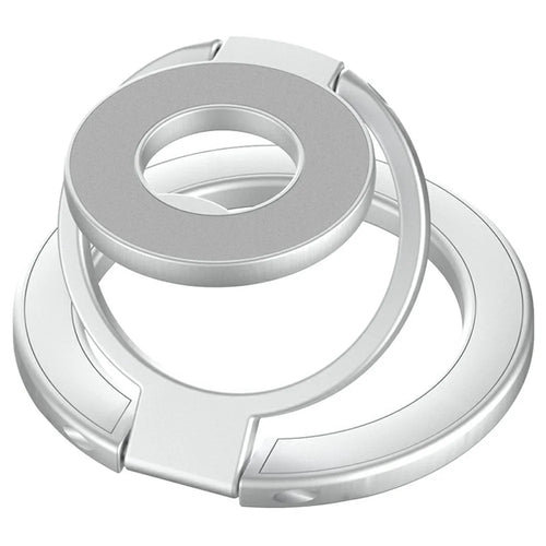 360 Degree Rotation Magnetic Phone Holder Grip Ring Kickstand Foldable Metal Stand - Silver - 1