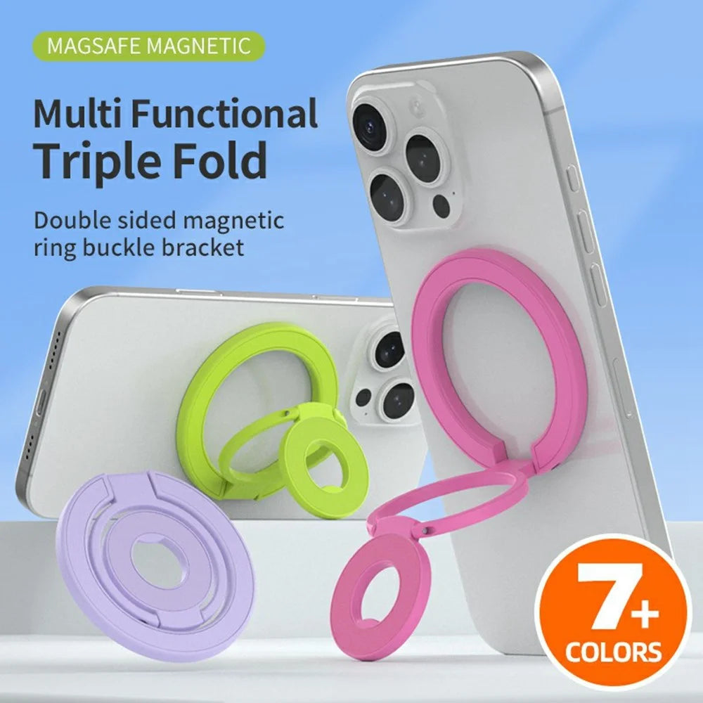 360 Degree Rotation Magnetic Phone Holder Grip Ring Kickstand Foldable Metal Stand - Silver - 3