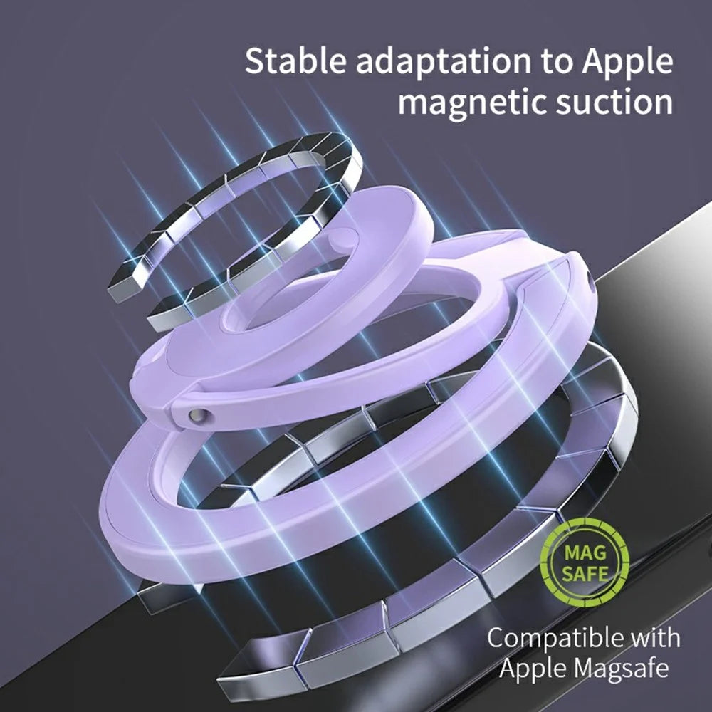 360 Degree Rotation Magnetic Phone Holder Grip Ring Kickstand Foldable Metal Stand - Silver - 4