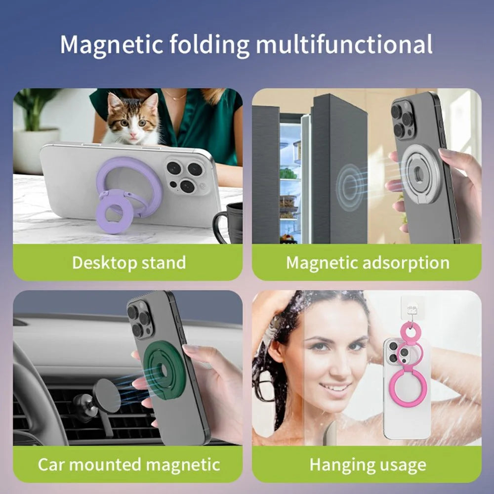 360 Degree Rotation Magnetic Phone Holder Grip Ring Kickstand Foldable Metal Stand - Silver - 5